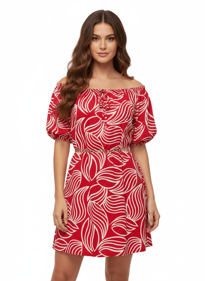 Vestido Brasileño Corto Estampado rojo