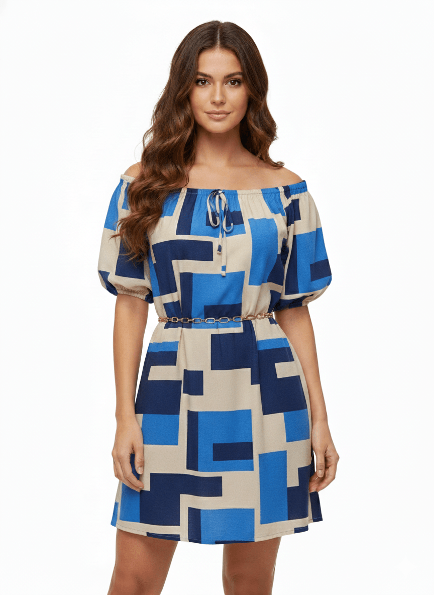 Vestido Brasileño Corto Estampado azul y blanco