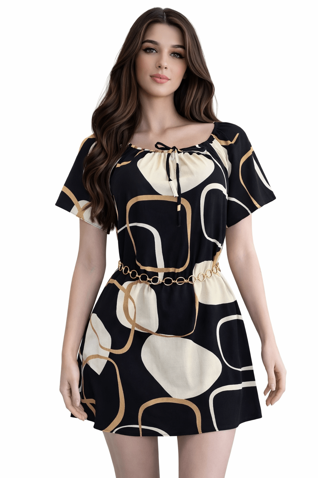 Vestido Brasileño Corto Estampado negro y blanco